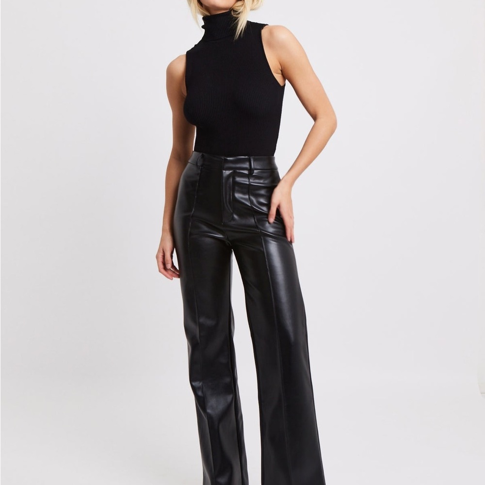 BECAUSE OF ALICE/ LEATHER WIDE LEG TROUSERS